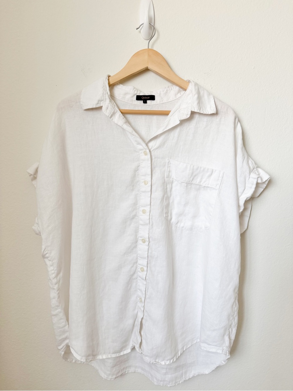 Quince 100% European Flax Linen White Oversized Button Down Shirt Sz L